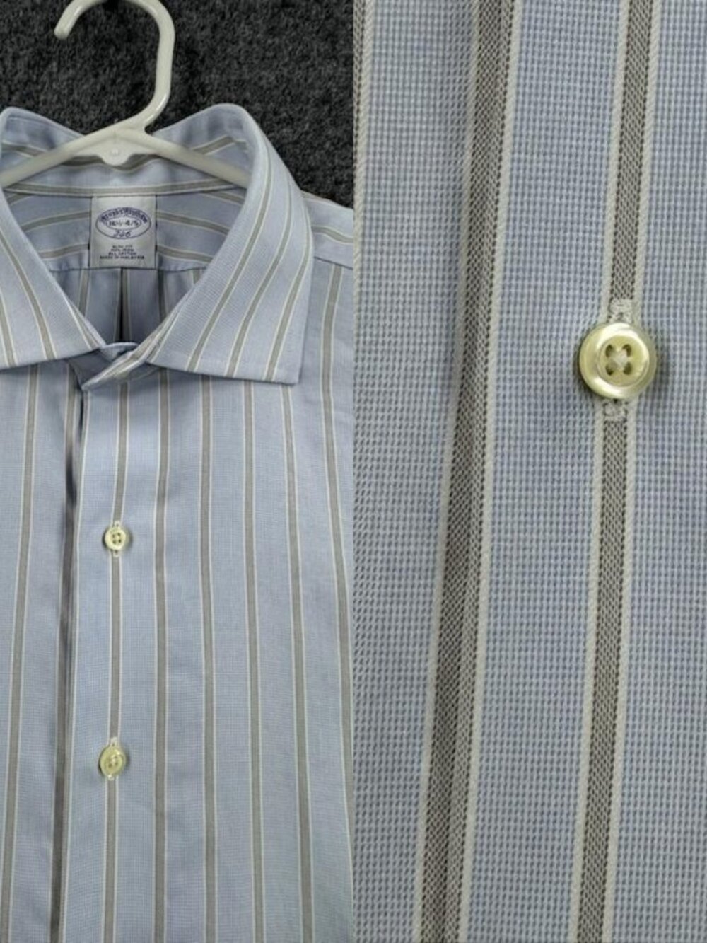 Brooks Brothers Men Slim Striped 16.5 4/5 Blue Gray Non-Iron Shirt Preppy Office